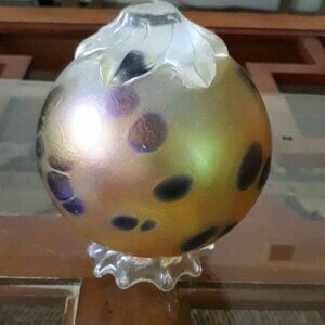 Footed Peacock Handblown Glass Ball